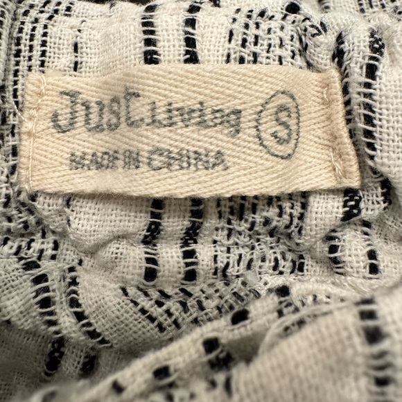 Just Living Striped Linen Blend Drawstring Pants Cream Black Boho Wide Leg Small - Picture 3 of 4